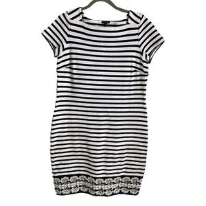 Talbots Black White‎ Striped Lace Hem Cotton Shift Office Career Dress Medium
